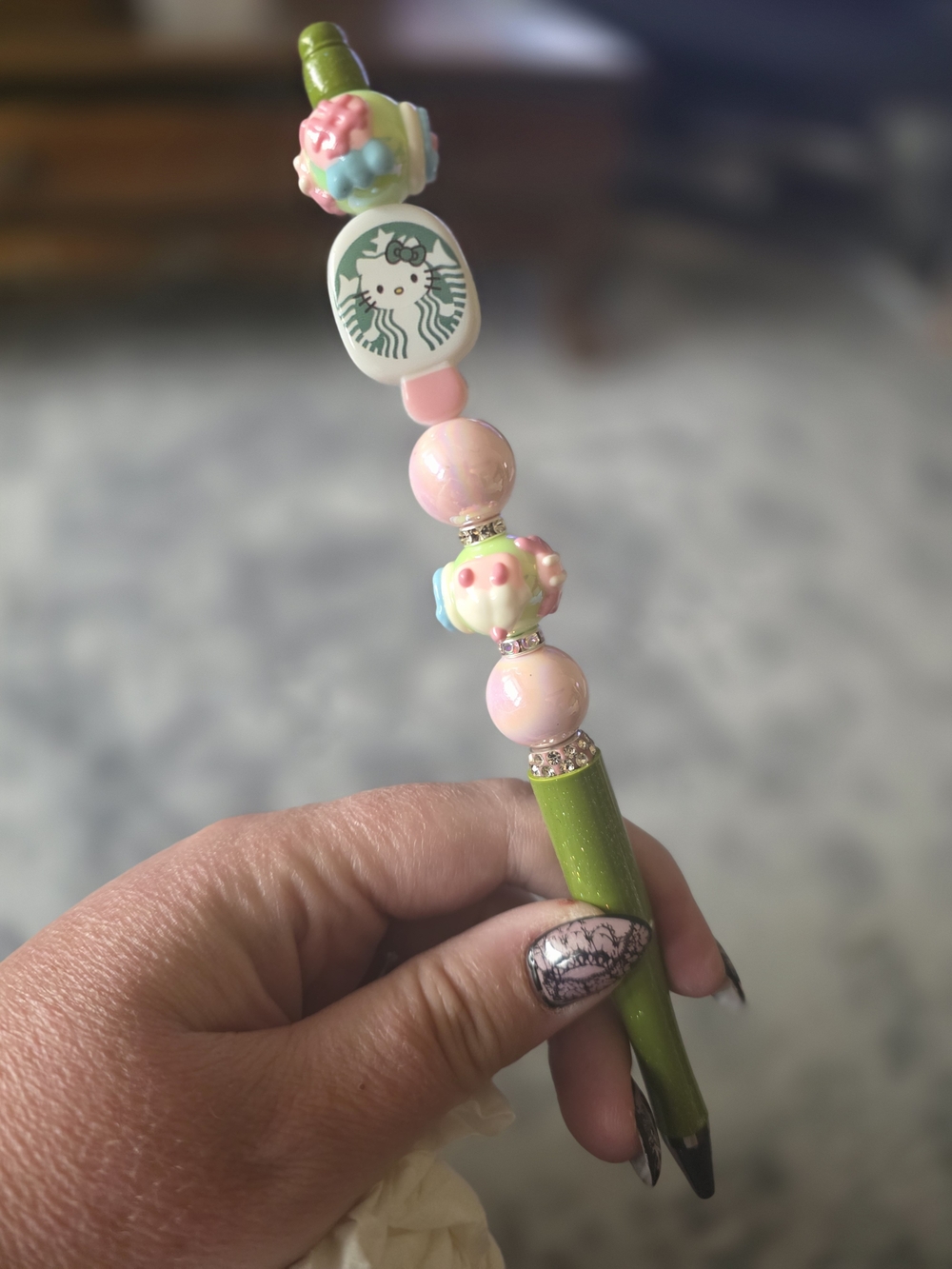 Hello Kitty x Starbucks-Inspired Pink and Green Beaded Charm Bracelet